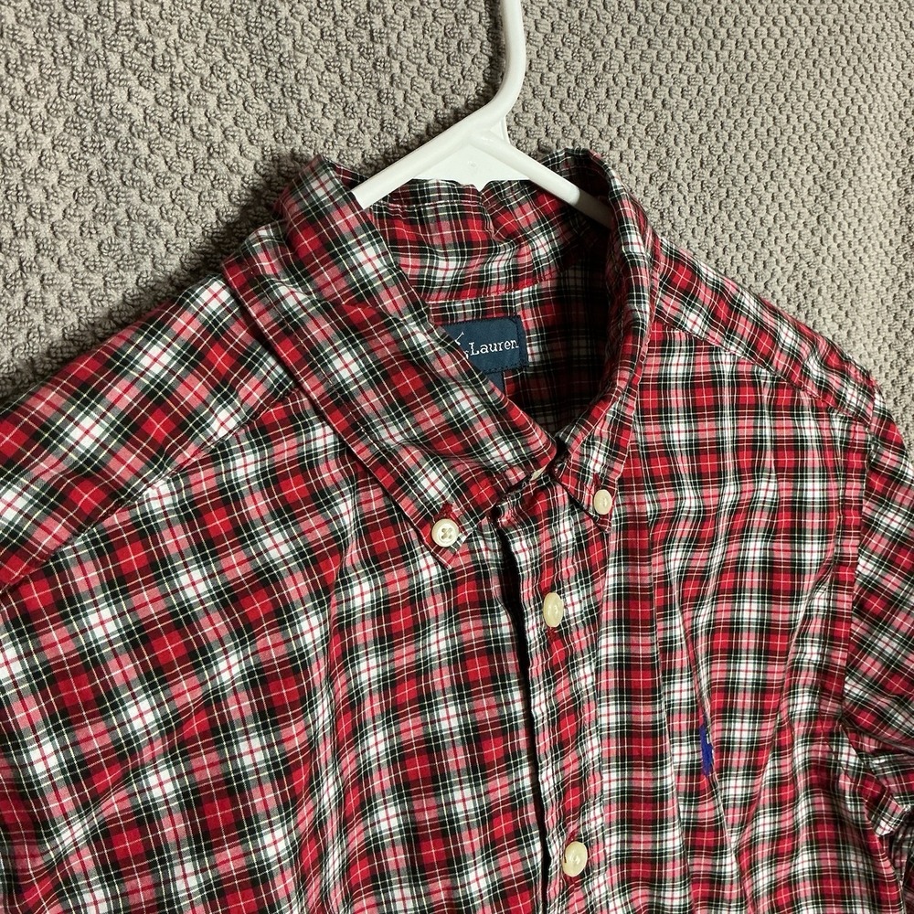Ralph Lauren Custom Fit Plaid Oxford Shirt Men's L Red Green Tartan Button Down - Picture 7 of 8